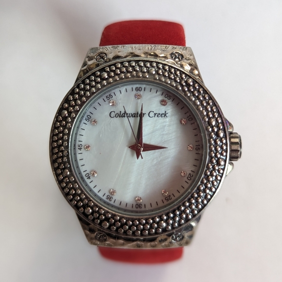 Coldwater Creek Red Suede Cuff Watch - Picture 1 of 5